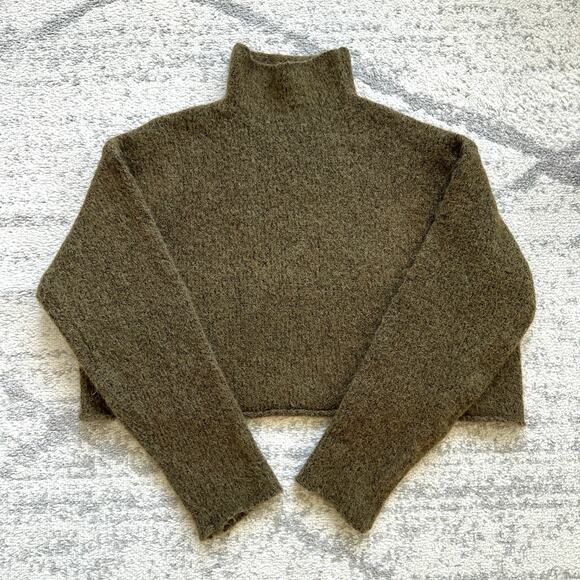 Zara Alpaca Wool Blend Cropped Relaxed Turtleneck Sweater Olive Green L - Picture 9 of 9